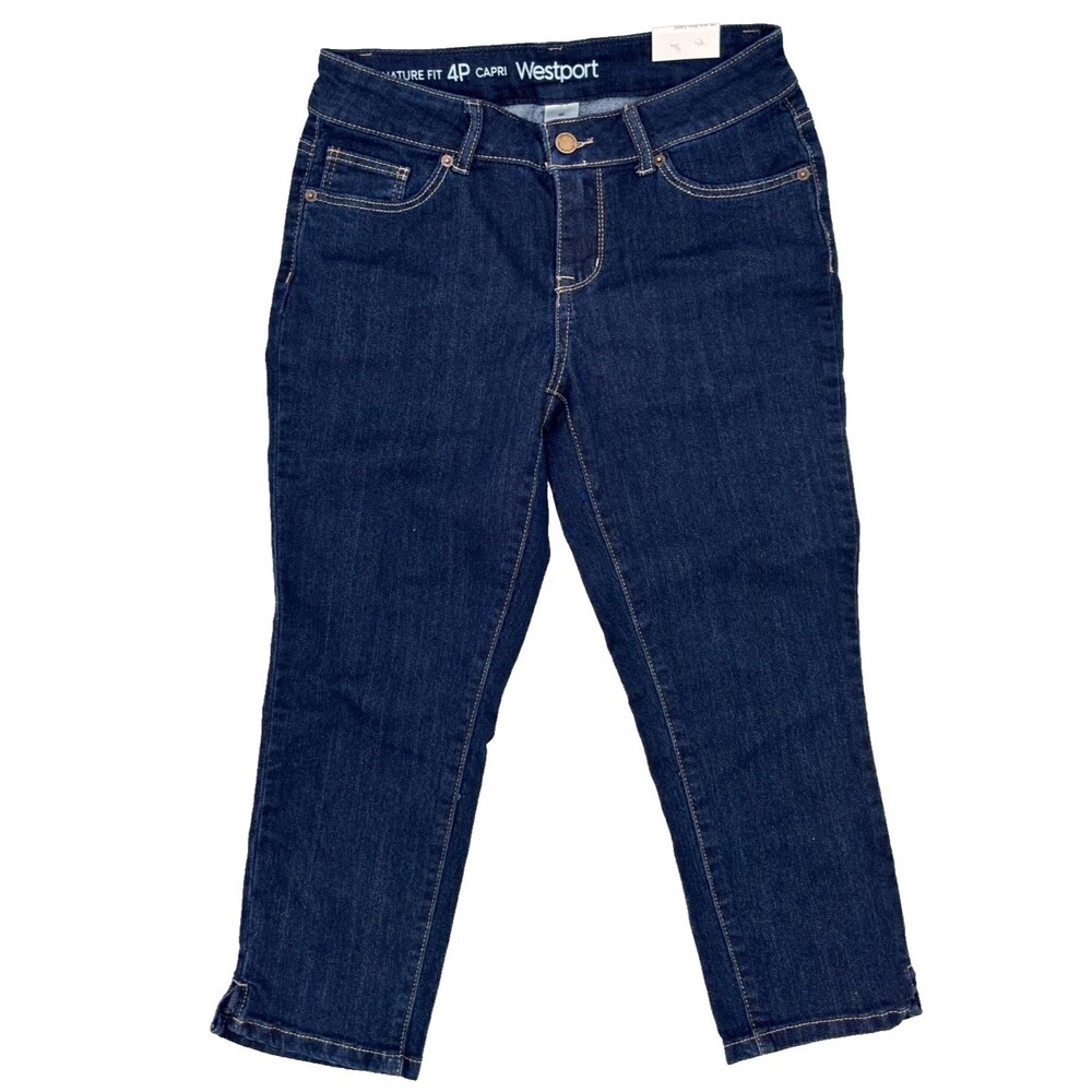 Westport Women's Signature Fit Dark Wash Denim Capri Jeans Size 4P Mid Rise